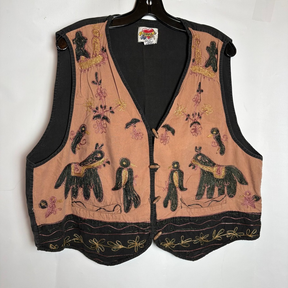 Sorrel Plus Vintage Embroidered Cotton Vest Southwest‎ Horse Bird Size 22 India